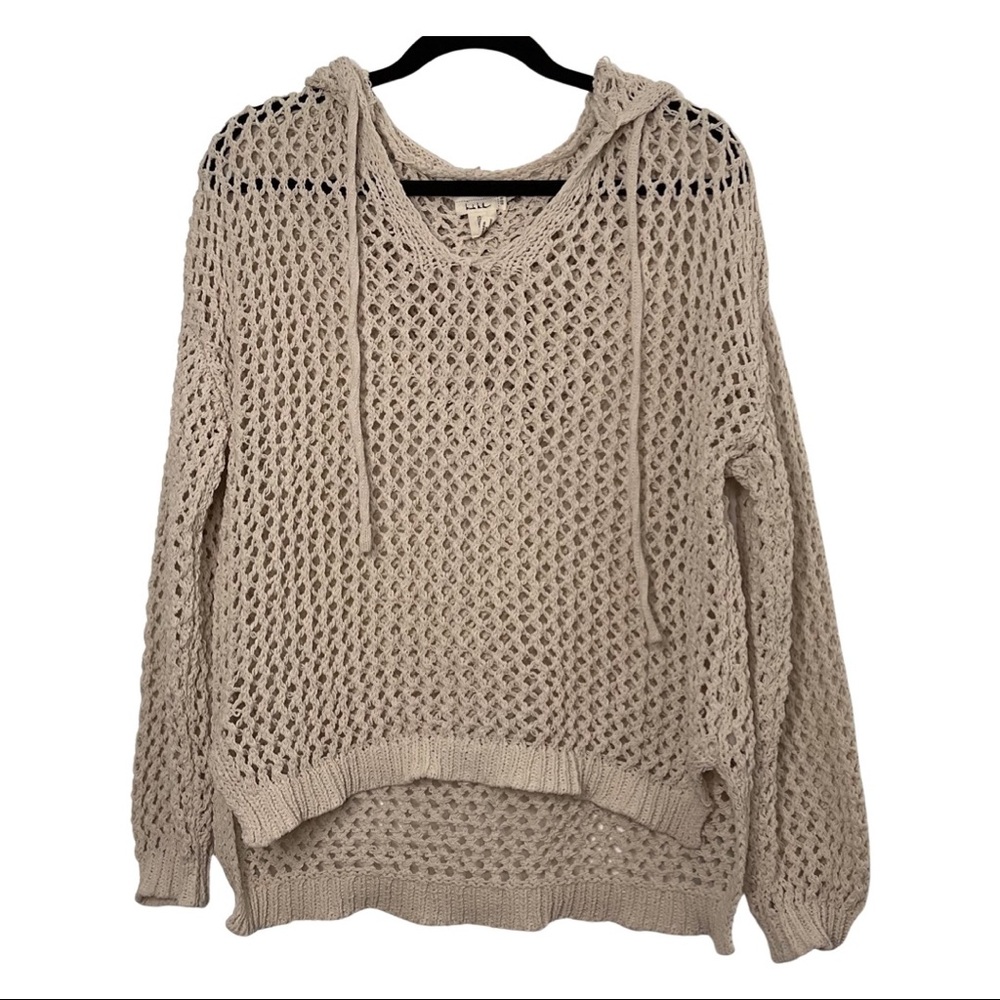 Nicole Miller Artelier Open Knit Crochet Boho Hoodie Size Large